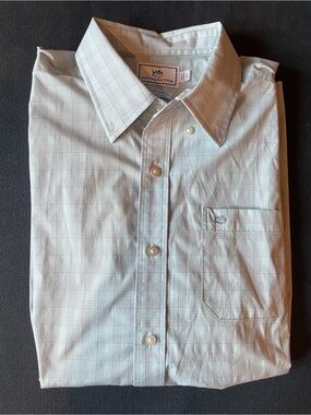Southern Tide Pale Blue and White Plaid Button‑Down high performance Shirt